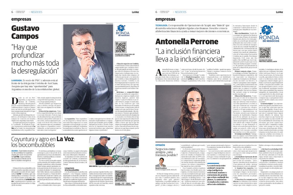 Ronda de Negocios en la sección Negocios de la edición impresa de La Voz.