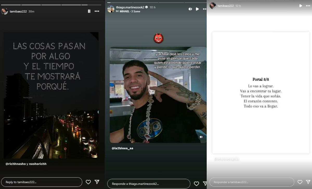 Las historias de Tamara Báez y su ¿ex? que encendieron las alarmas. (Fotos: captura de pantalla)