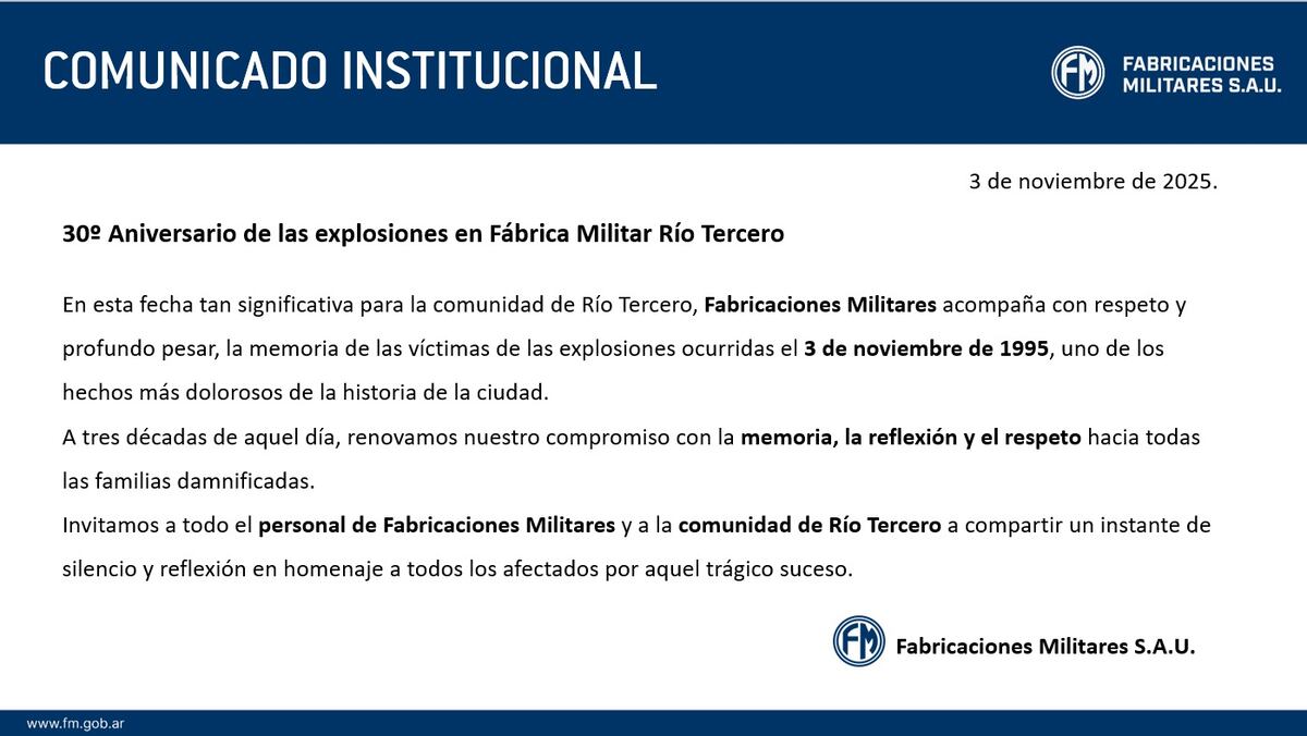 Comunicado de Fabricaciones Militares