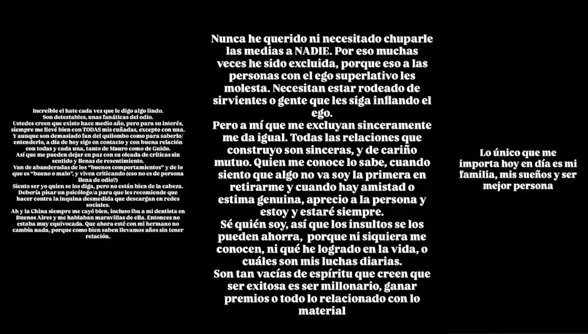 El mensaje de Ivana Icardi contra Wanda Nara. (Captura)