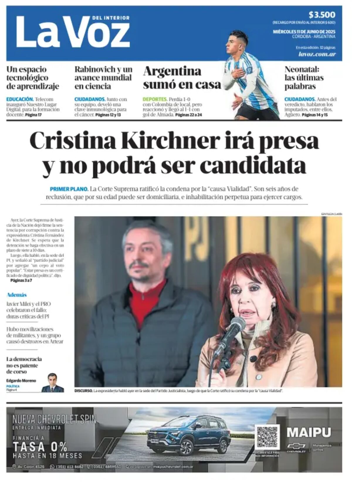 Las tapas de los diarios de Argentina sobre la condena a Cristina Kirchner.