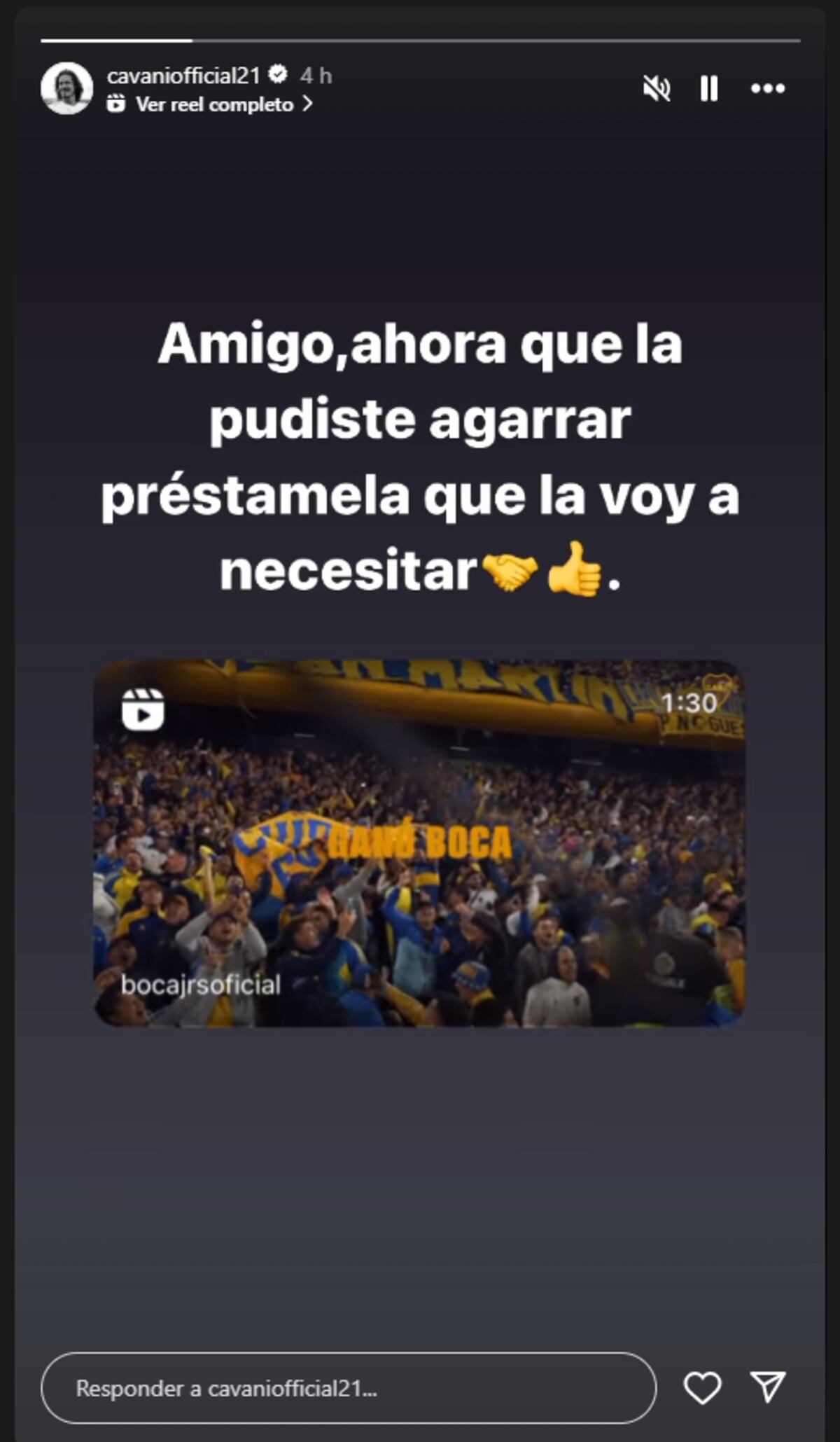 Edinson Cavani le mandó un mensaje al hincha de Boca que agarró su flecha. (Captura de pantalla)