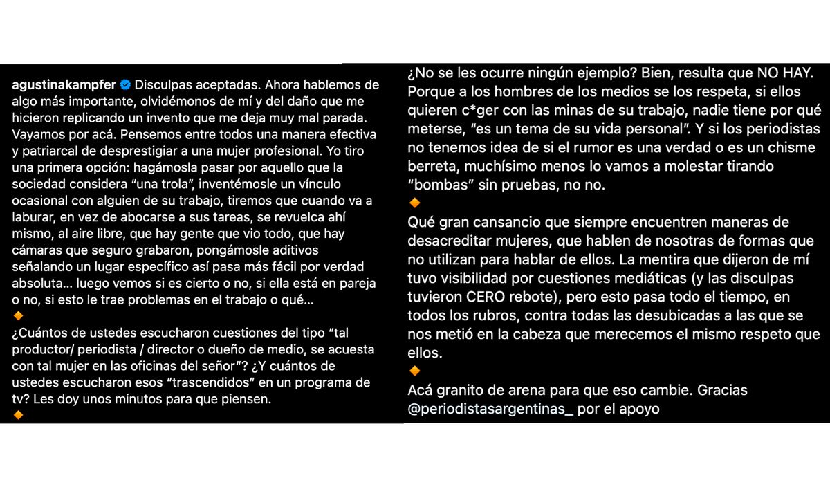 El descargo de Agustina Kämpfer tras el pedido de disculpas de Lussich y Pallares. (Foto: Instagram)