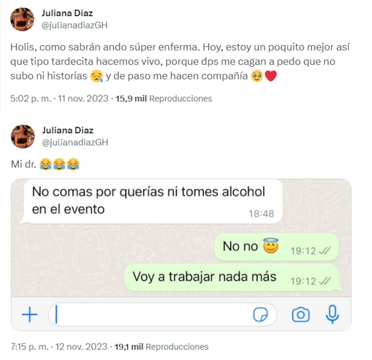 Juliana Díaz desmintió rumores de embarazo (Capturas de pantalla)
