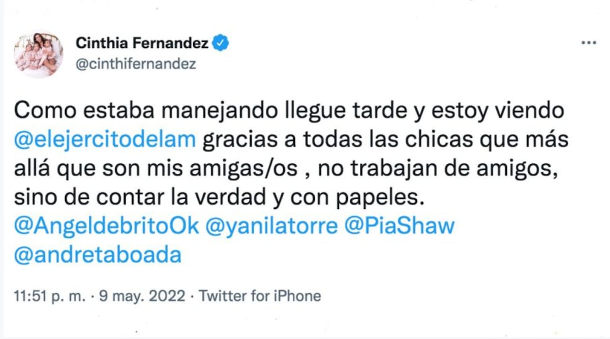Cinthia Fernández expresó su enojo contra Estefi Berardi en Twitter.