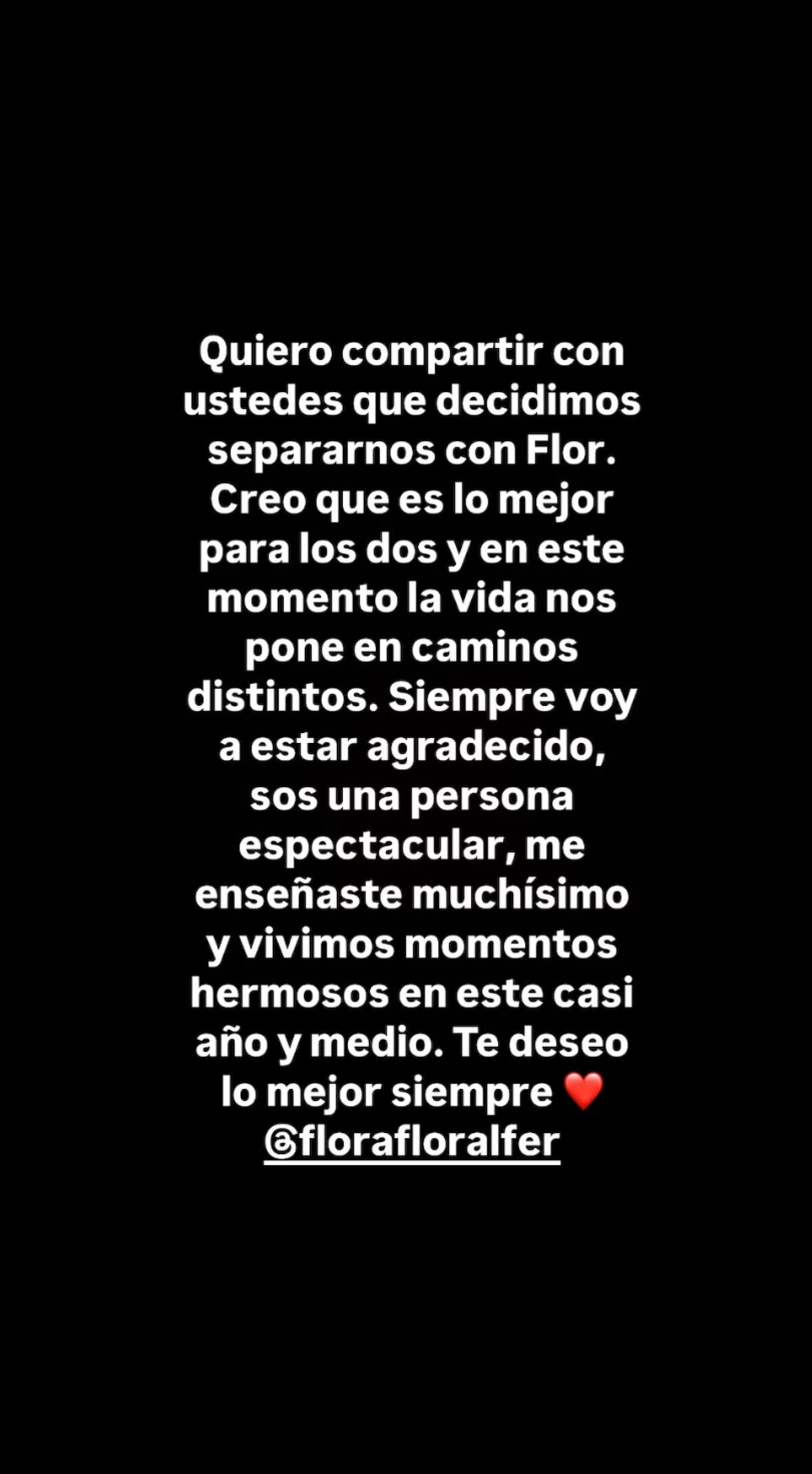 El mensaje de José Luis para anunciar su separación. (Foto: Instagram)