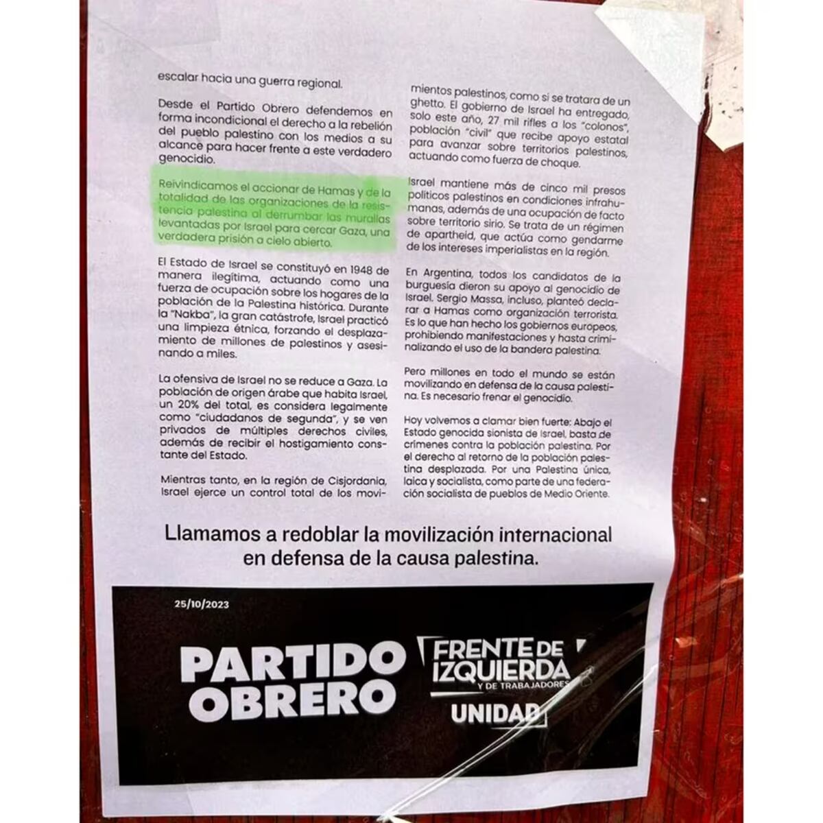 El folleto que presuntamente circuló en algunas facultades de la UBA. (@fdubaporisrael / Infobae)