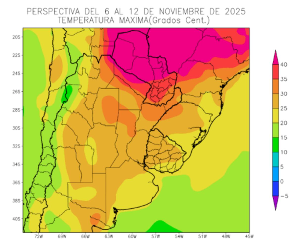 CLIMA. Temperaturas máximas en el país. (Gentileza Bolsa de Cereales)