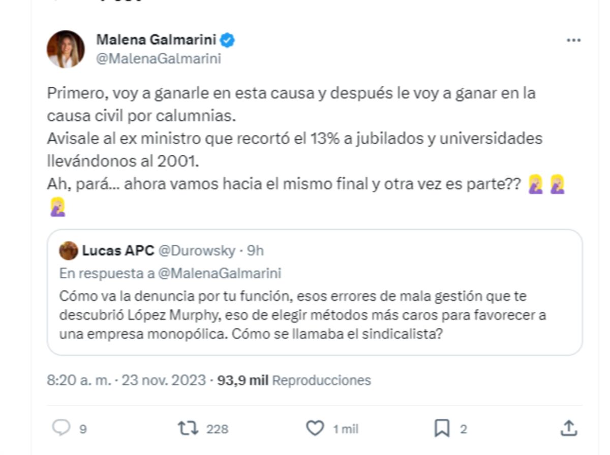 Los cruces en Twitter de Malena Galmarini. (Captura)