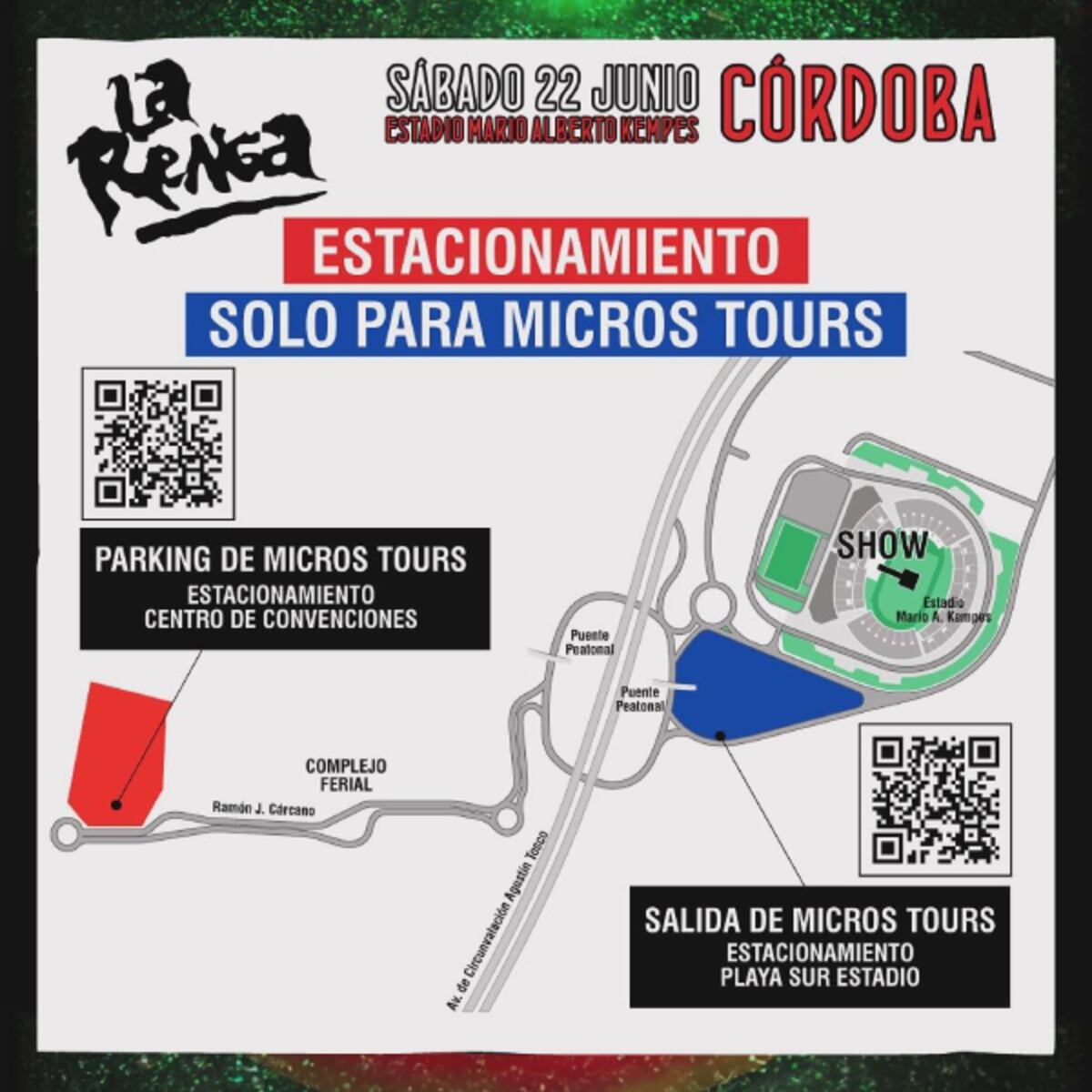 El mapa que publicó La Renga para alojar a los micros. (La Renga)