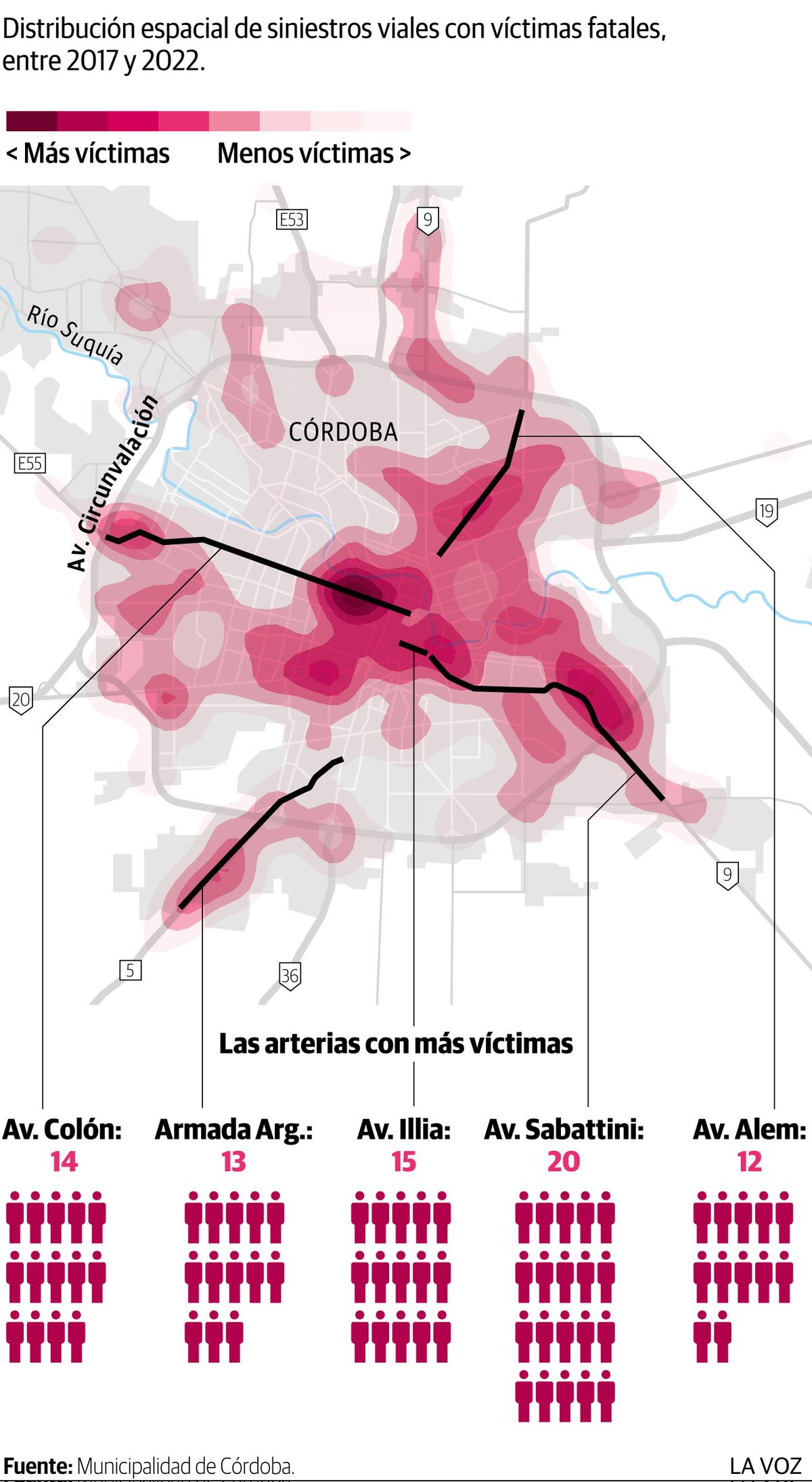 Muerte en las calles, mapa de calor en la ciudad de Córdoba