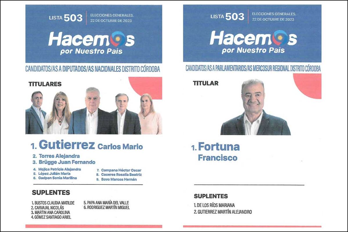 Elecciones 2023: boleta para las generales nacionales de Hacemos Unidos por Nuestro País. (La Voz)