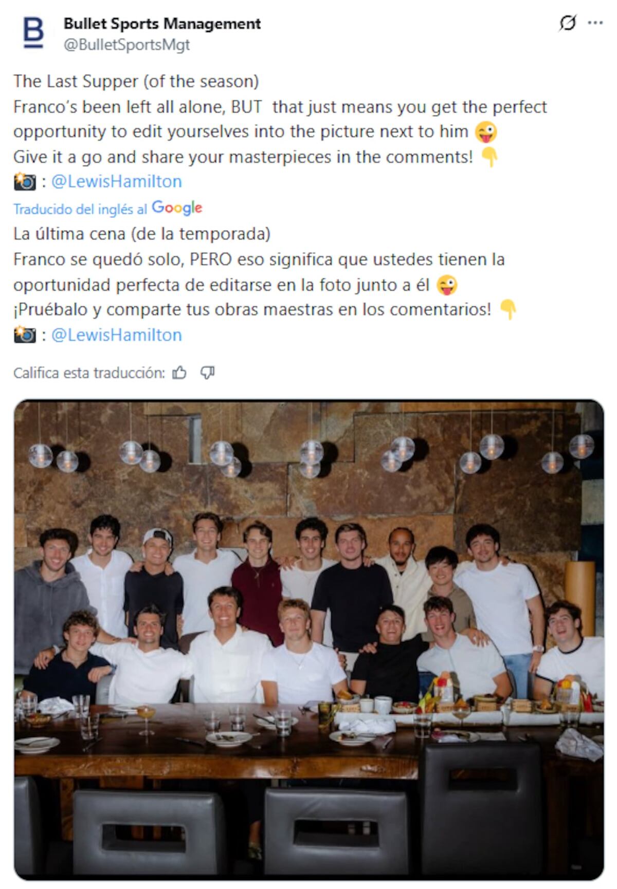 El detalle en la foto anual de pilotos de la F1. (Captura)