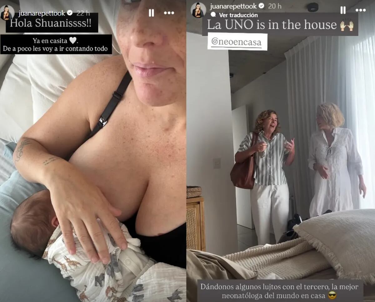 Las historias de Juana Repetto contando que ya se encontraba en su casa tras haber dado a luz a su tercer hijo, Timoteo. (Foto: Captura de pantalla)