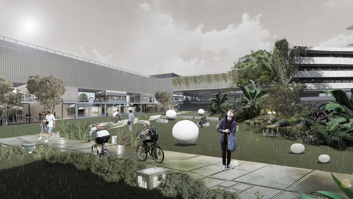 Render de cómo quedaría el proyecto de densificación de tierras ferroviarias en San Vicente (La Voz).