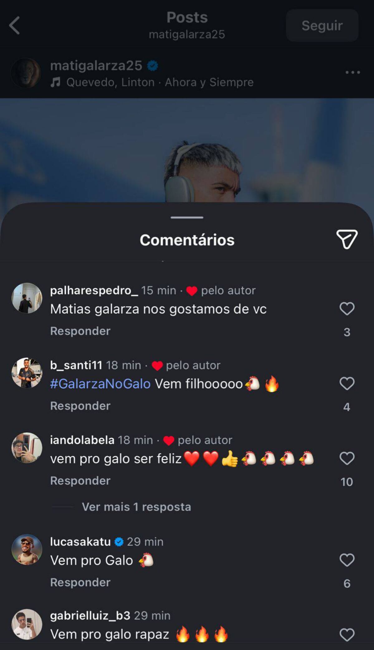 Los comentarios de los hinchas del Mineiro para Galarza (Instagram)