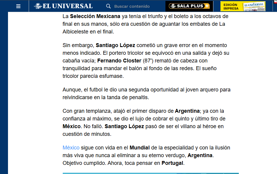 La reacción de México tras eliminar a la Argentina. (Captura)