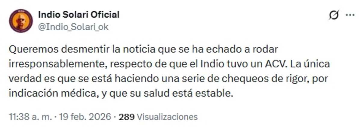 “El Indio” Solari desmintió haber sufrido un ACV (Captura de pantalla)