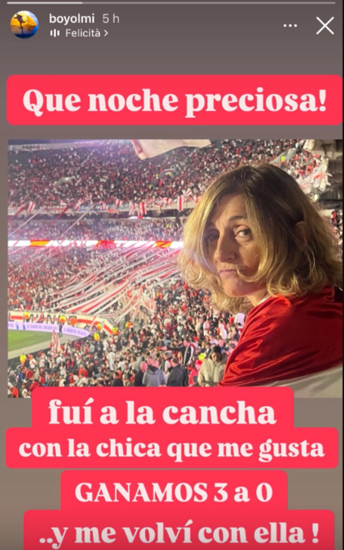 El posteo de Boy Olmi en historias de Instagram