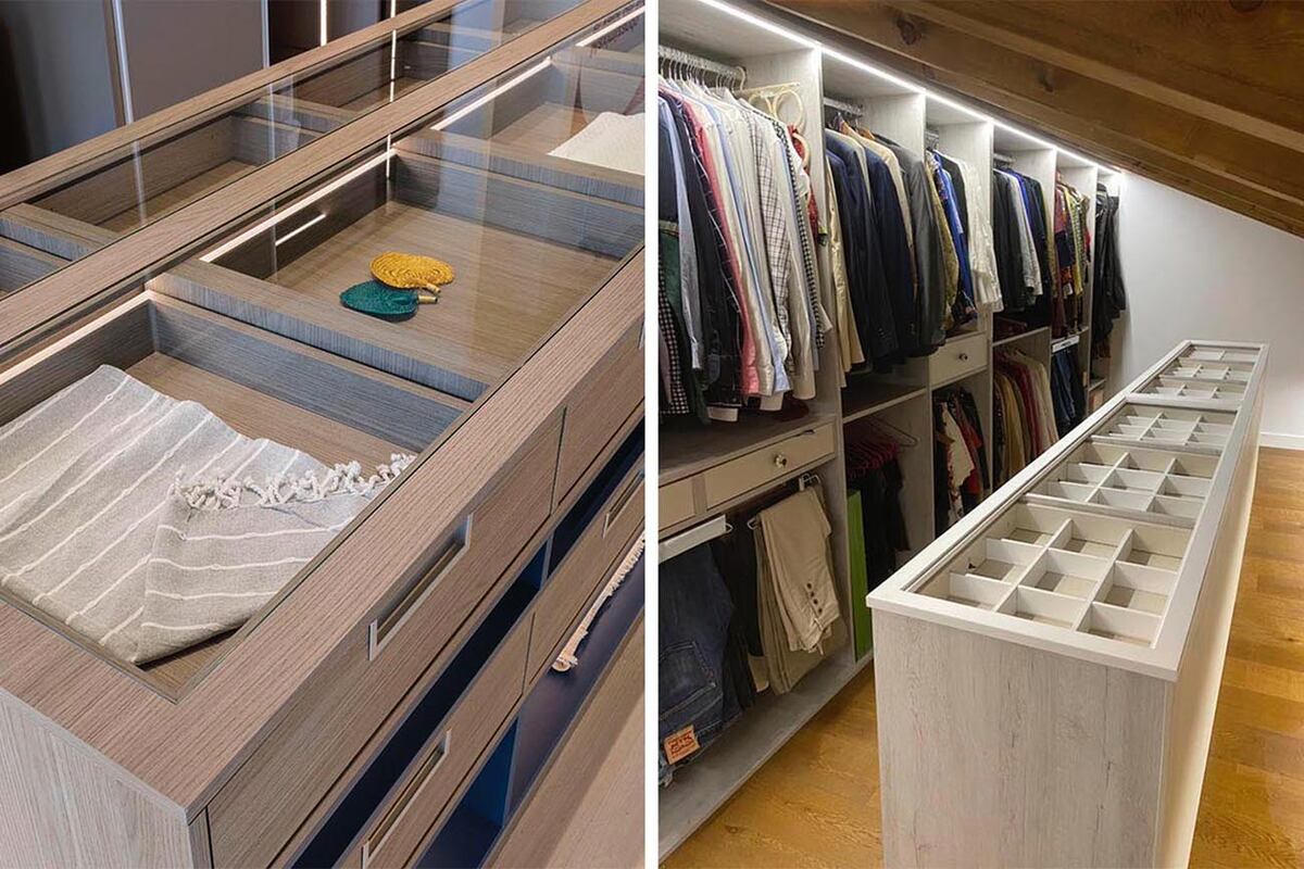 Diseñar una isla con compartimentos específicos ayuda a una mejor visualización de objetos y accesorios.