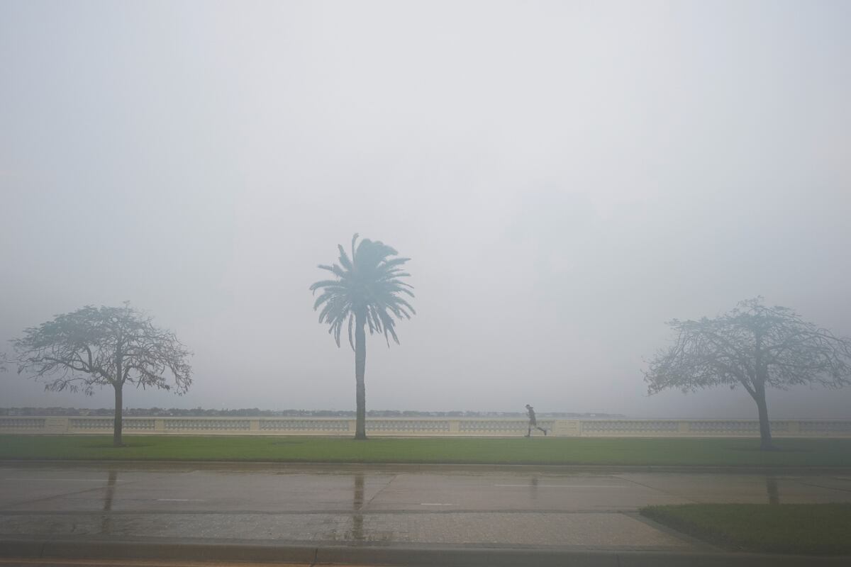 Estados Unidos. Una persona trota mientras llueve antes de la llegada del huracán Milton, el miércoles 9 de octubre de 2024, en Tampa, Florida (AP / Julio Cortez)