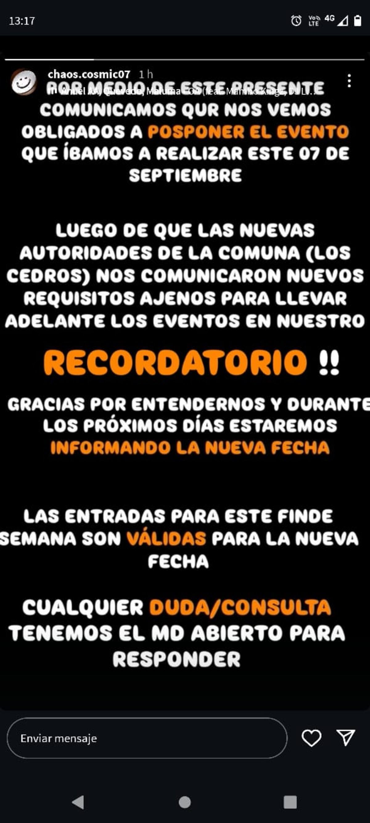 Desactivaron un after convocado en Los Cedros. (Policía de Córdoba)