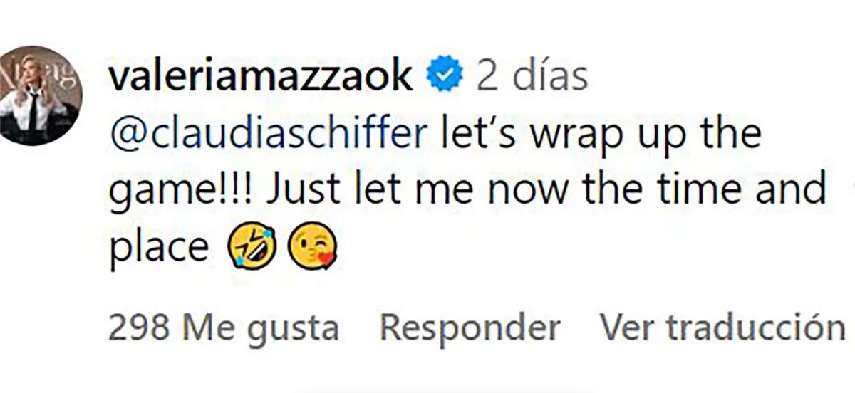 La respuesta de Valeria Mazza a la foto de Claudia Schiffer. (Foto: captura de pantalla)
