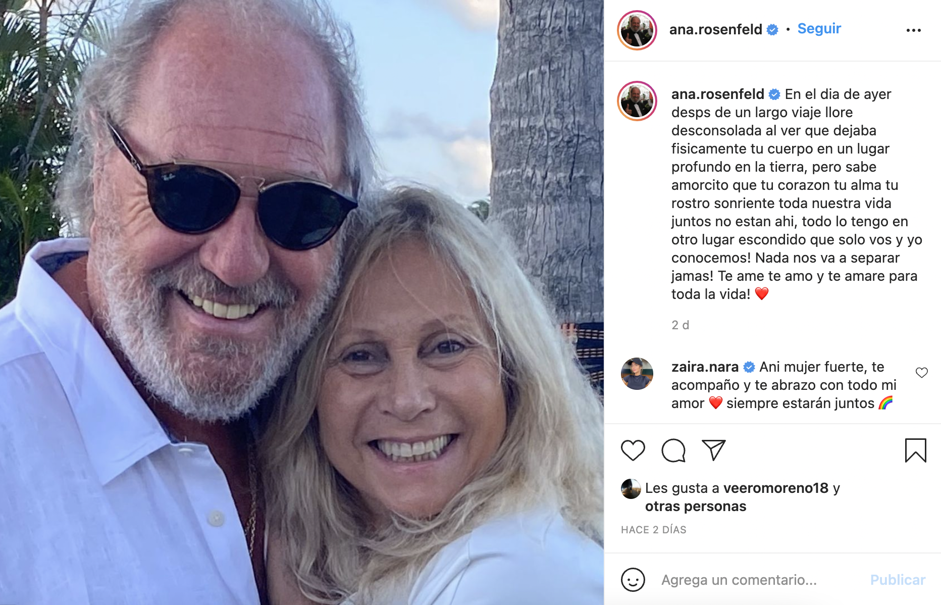 El desgarrador mensaje de Ana Rosenfeld tras el entierro de su marido.