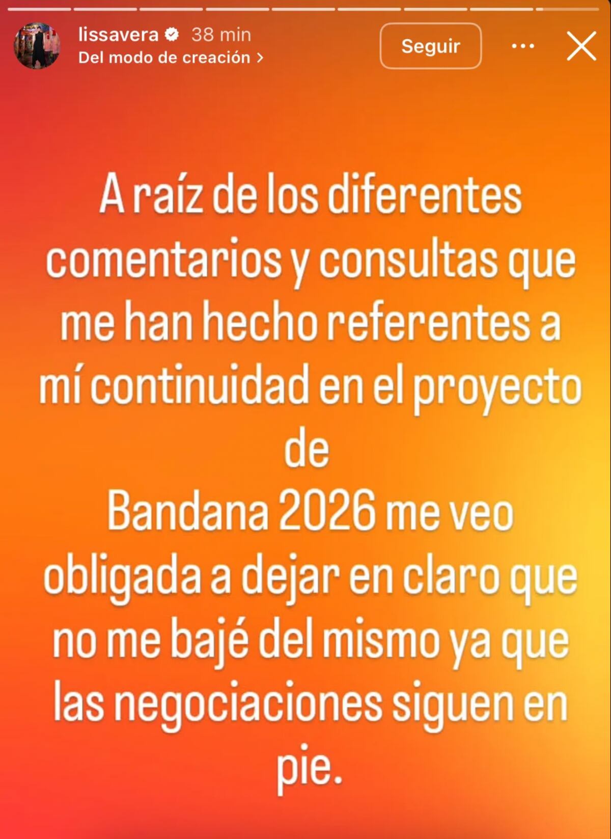 Lissa Vera aclaró su continuidad en Bandana. (Foto: Instagram)