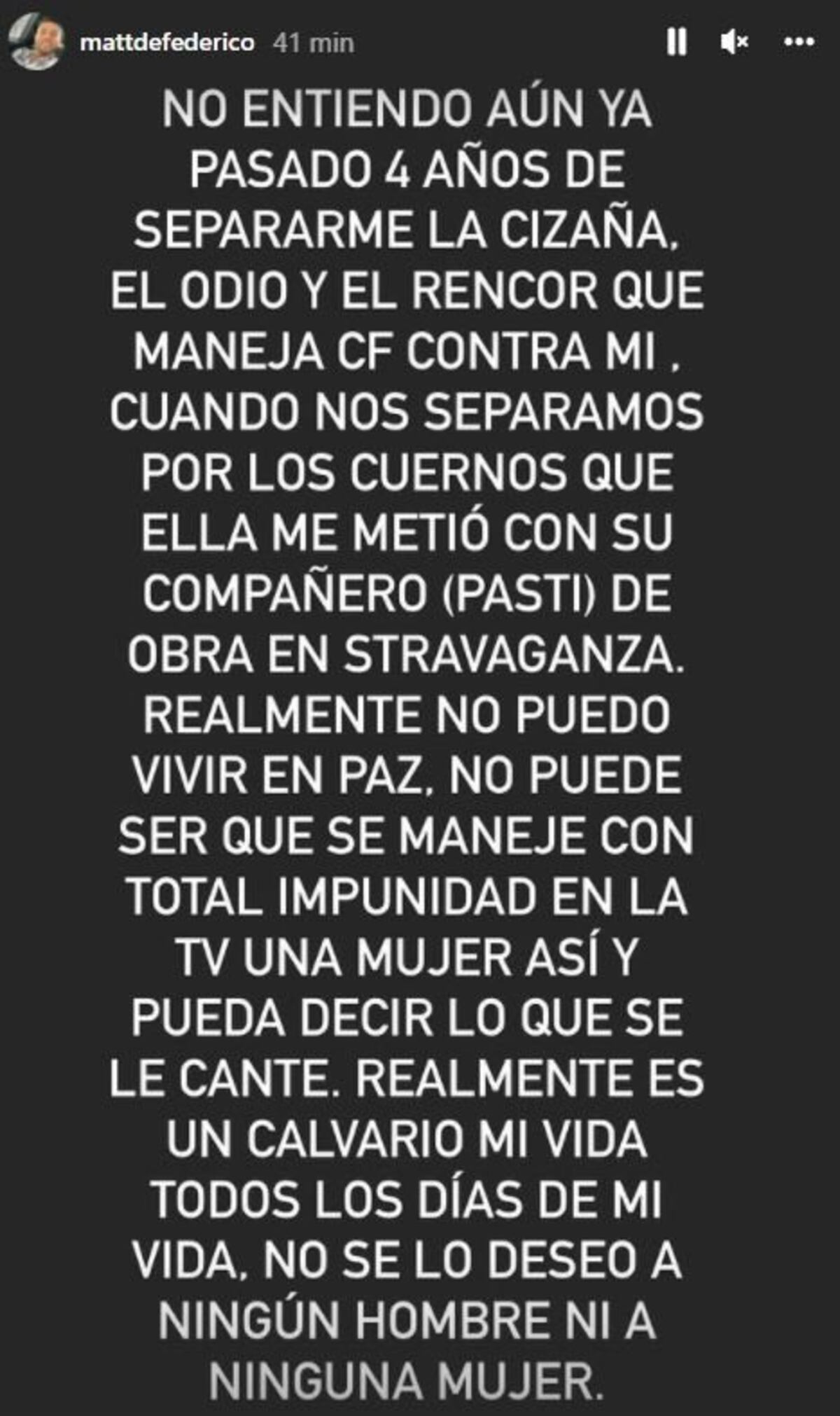 El descargo de Matías Defederico en Instagram.