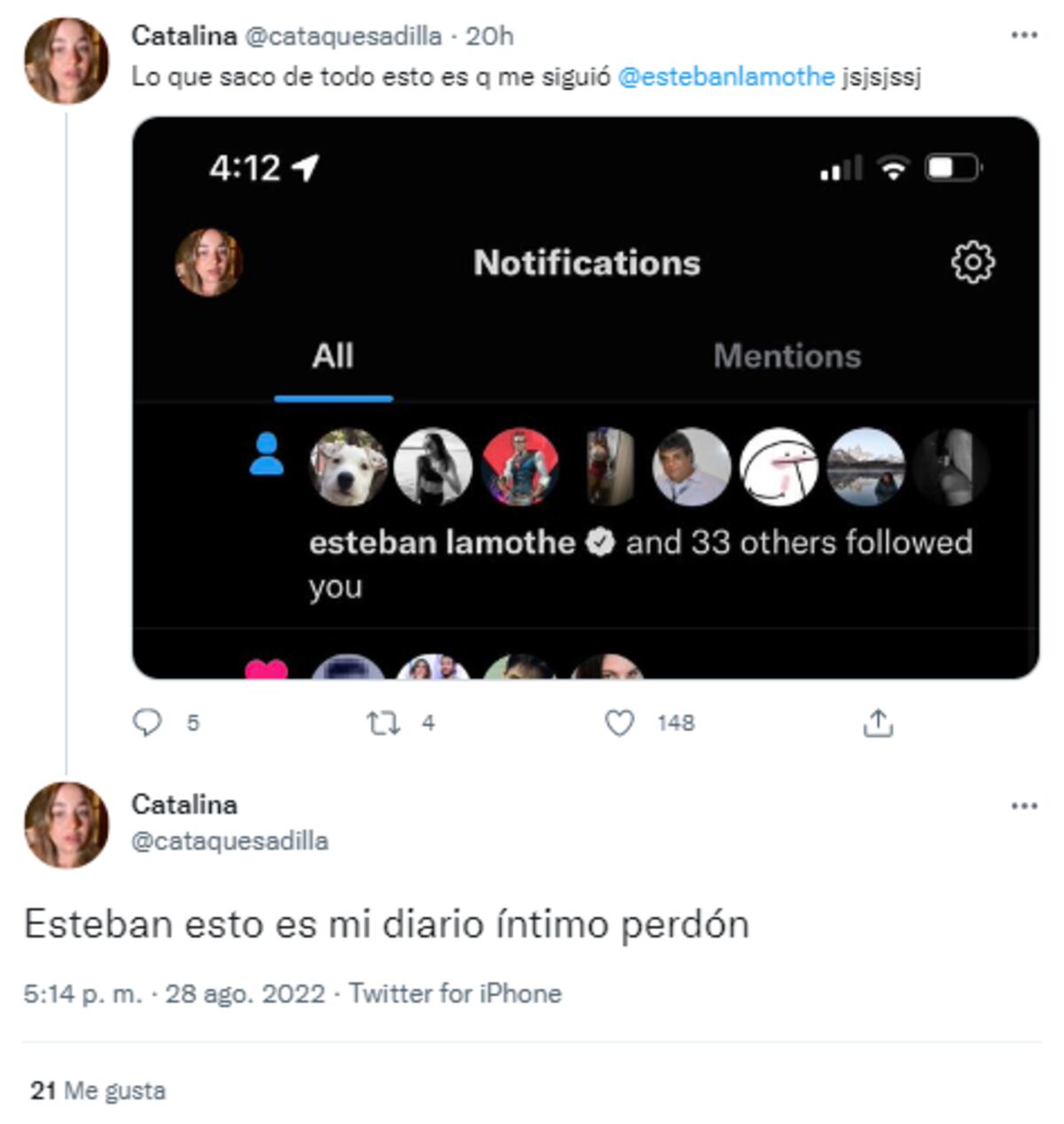 El "me gusta" de Esteban Lamothe que se volvió un palo para Lali (Captura de pantalla)