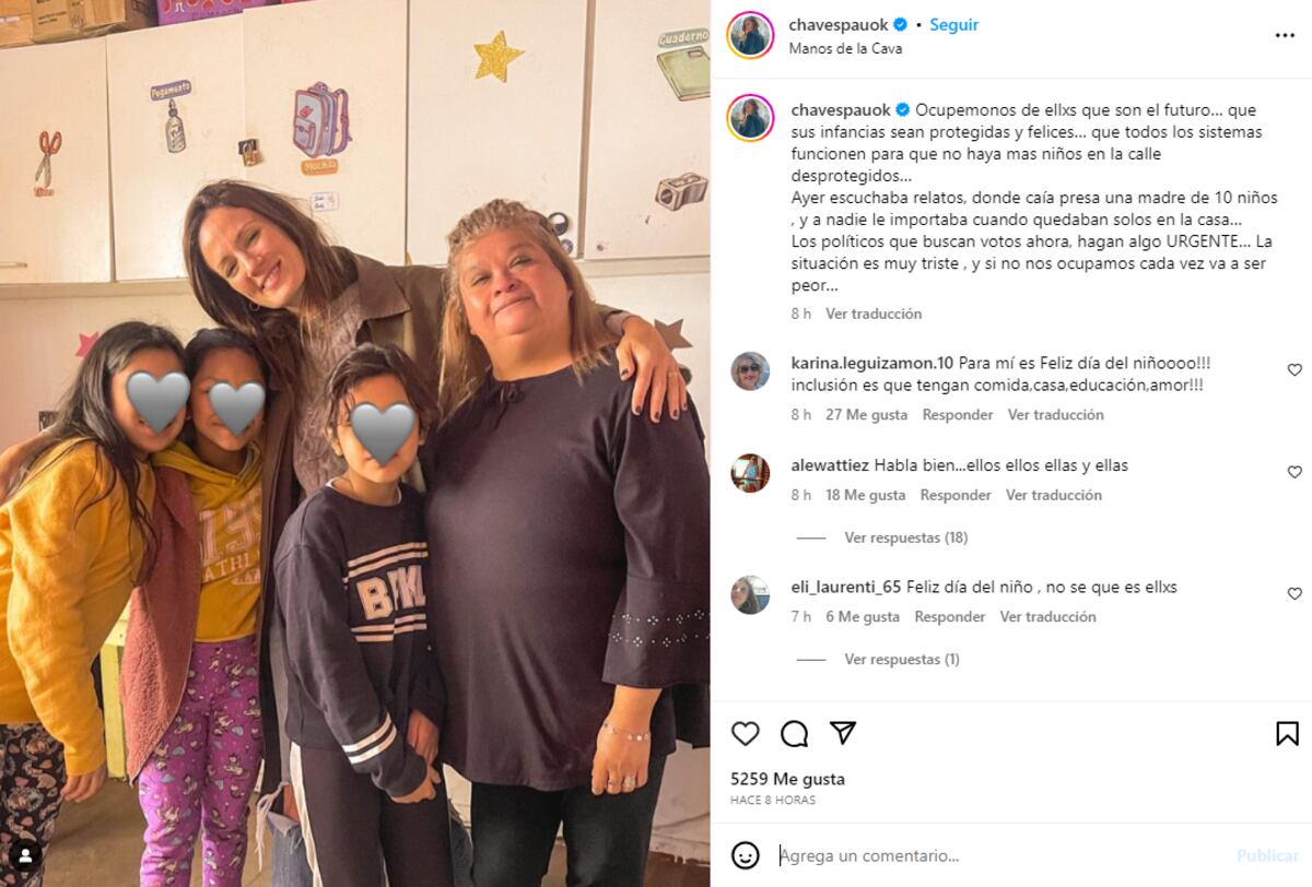 El pedido de Paula Chaves en el Día de las infancias. (Instagram Paula Chaves)