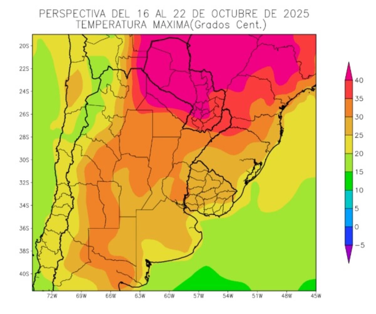 CLIMA. Perspectiva Climática del 16 al 22 de agosto, temperatura máxima. (Bolsa de Cereales)