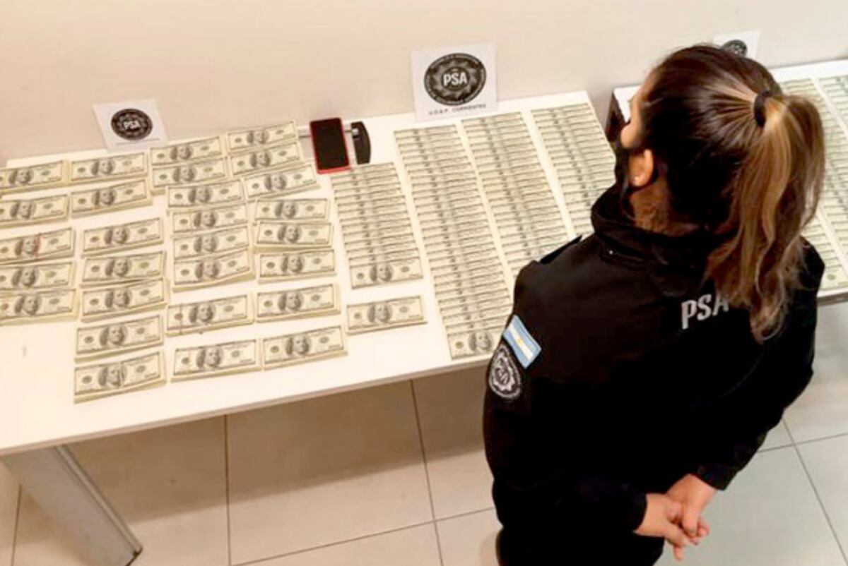 Dólares. Lo secuestrado en el aeropuerto de Corrientes. (PSA)