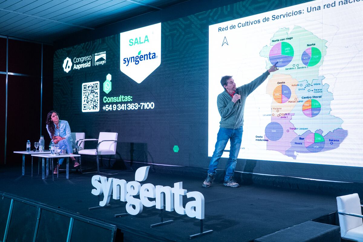 CULTIVOS DE SERVICIO. Gervasio Piñeiro, profesor de la Facultad de Agronomía de la UBA, durante su disertación en el Congreso de Aapresid. (Gentileza Aapresid)