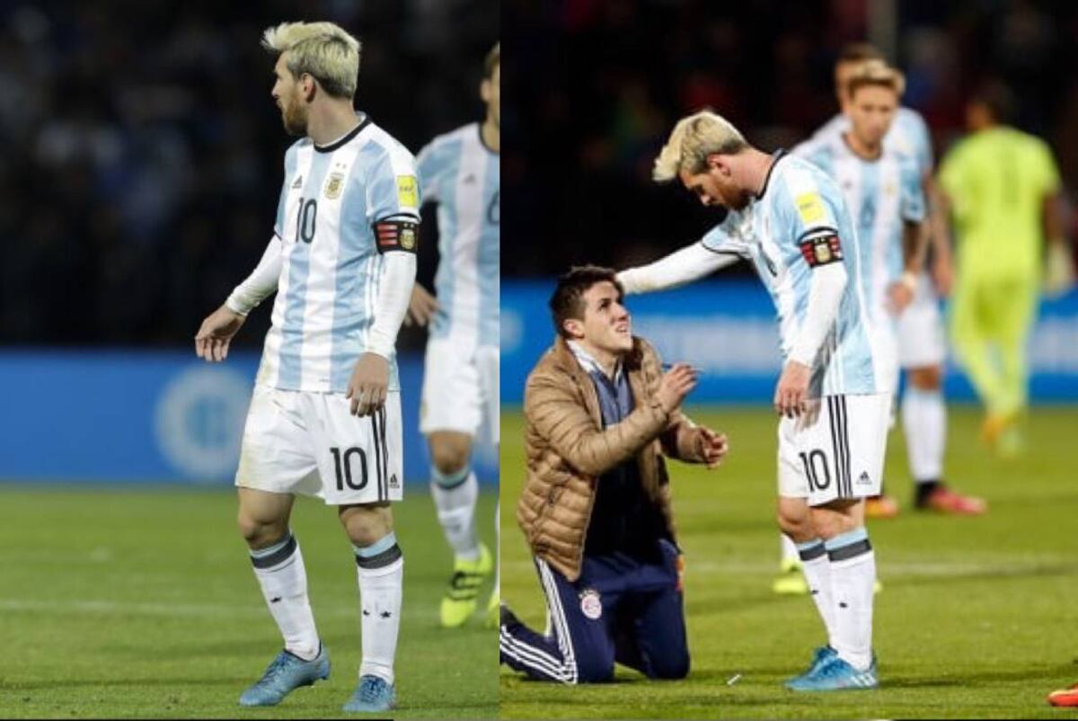 El hincha que se arrodilló ante Messi en Mendoza (Twitter)