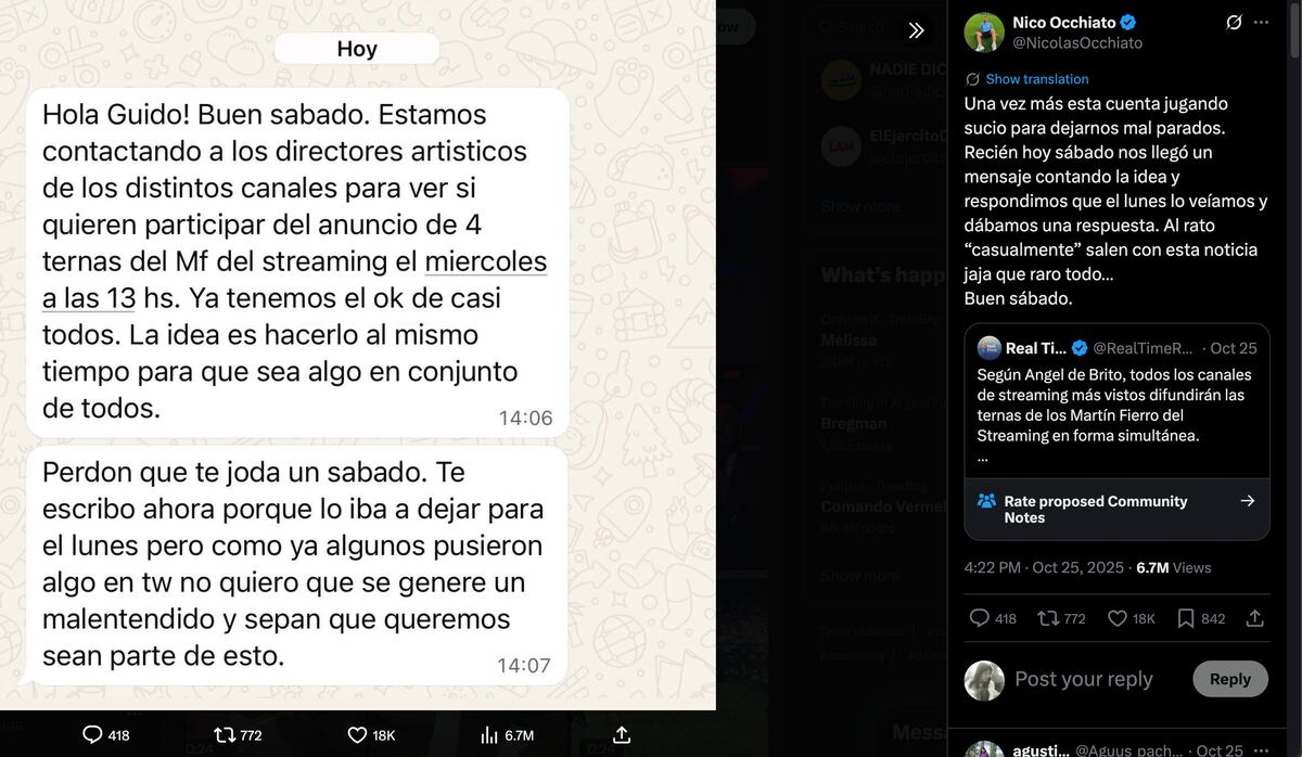 La respuesta de Nico Occhiato en X. (Foto: Captura de pantalla)