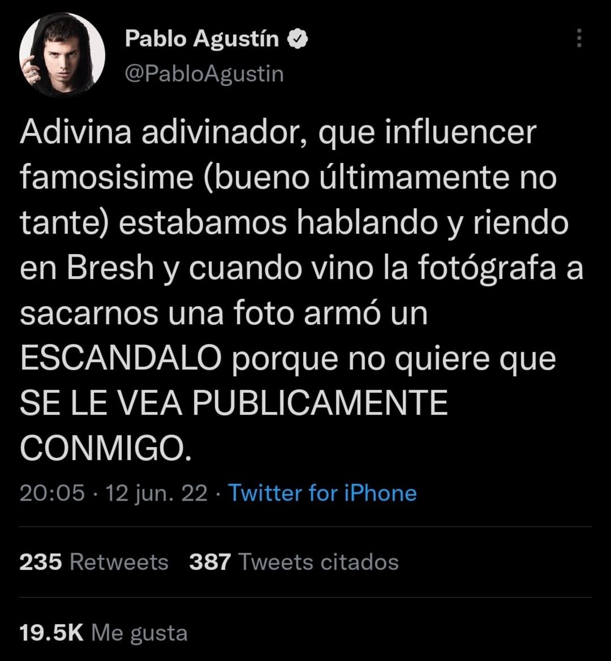 Los tweets de Pablo Agustín que señalaron indirectamente a Mica Suárez (Twitter oficial de Pablo)