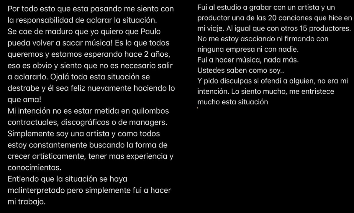 El descargo de María Becerra.