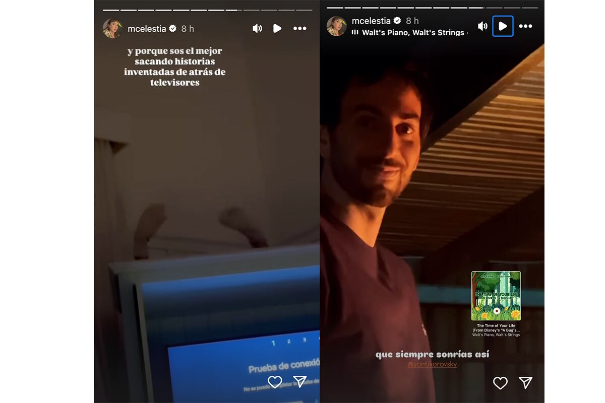 Las historias con las que Celeste Cid le deseó un feliz cumpleaños a su novio, Santiago Korovsky. (Fotos: captura de pantalla)
