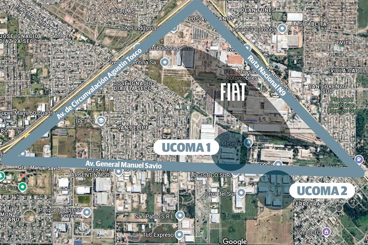 Ubicación de los predios Ucoma I y Ucoma II en la zona sur de la ciudad de Córdoba.