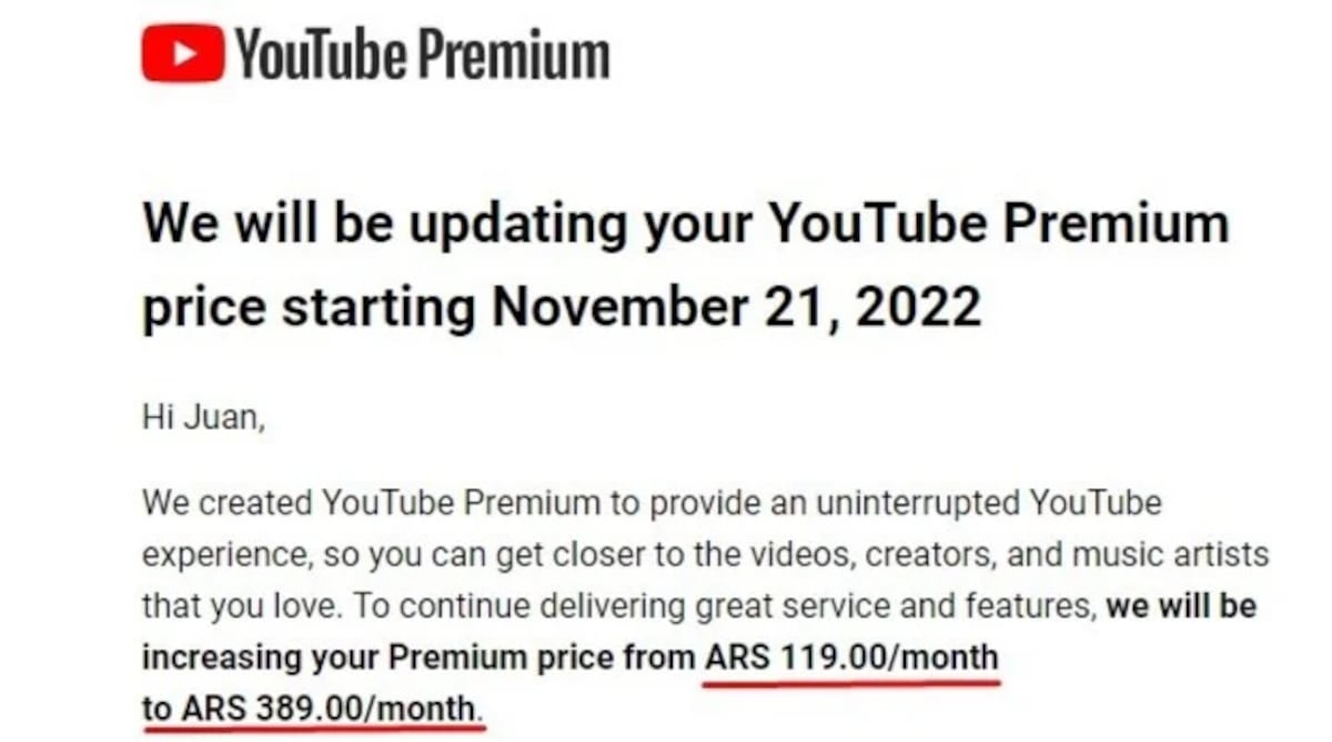 El mail de Youtube.