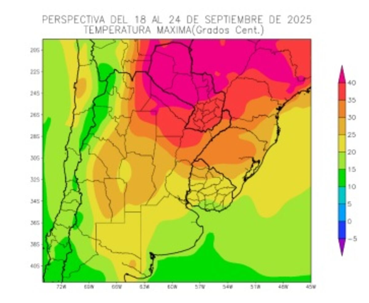 Perspectiva Agroclimática: temperaturas máximas. (Gentileza Bolsa de Cereales de Buenos Aires)