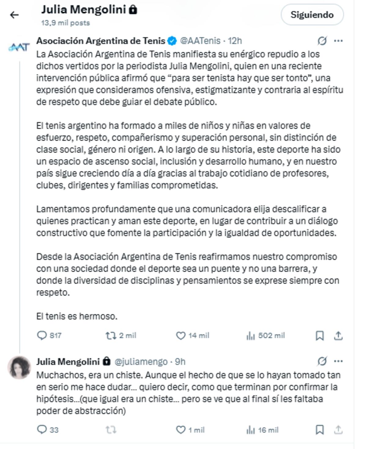 Julia Mengolini le responde a la AAT. Foto: captura pantalla