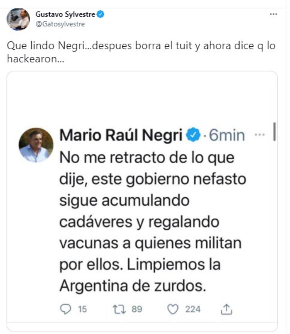 Hackearon la cuenta de Twitter de Mario Negri