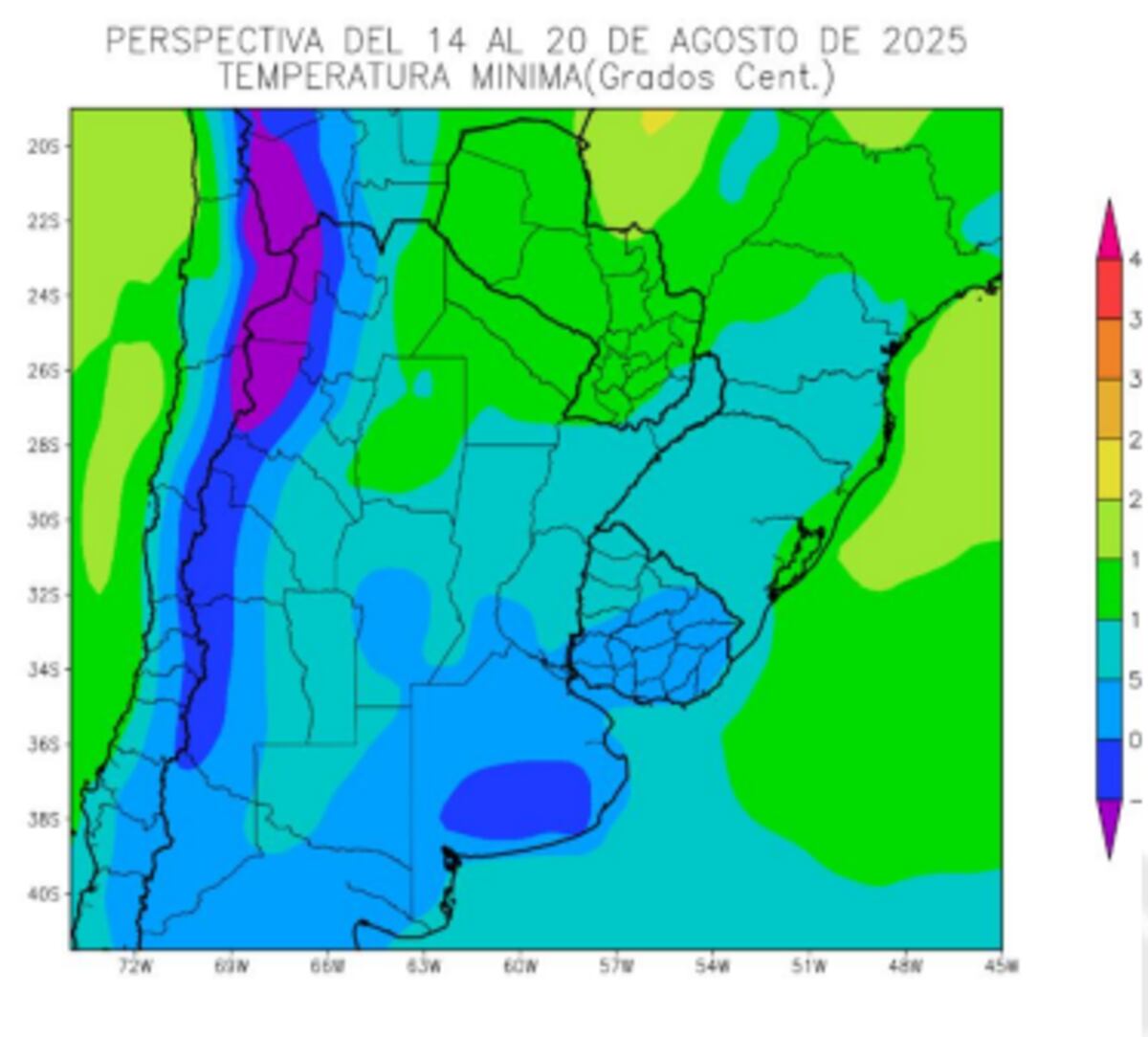 PERSPECTIVA AGROCLIMÁTICA. Temperaturas mínimas del 14 al 20 de agosto.