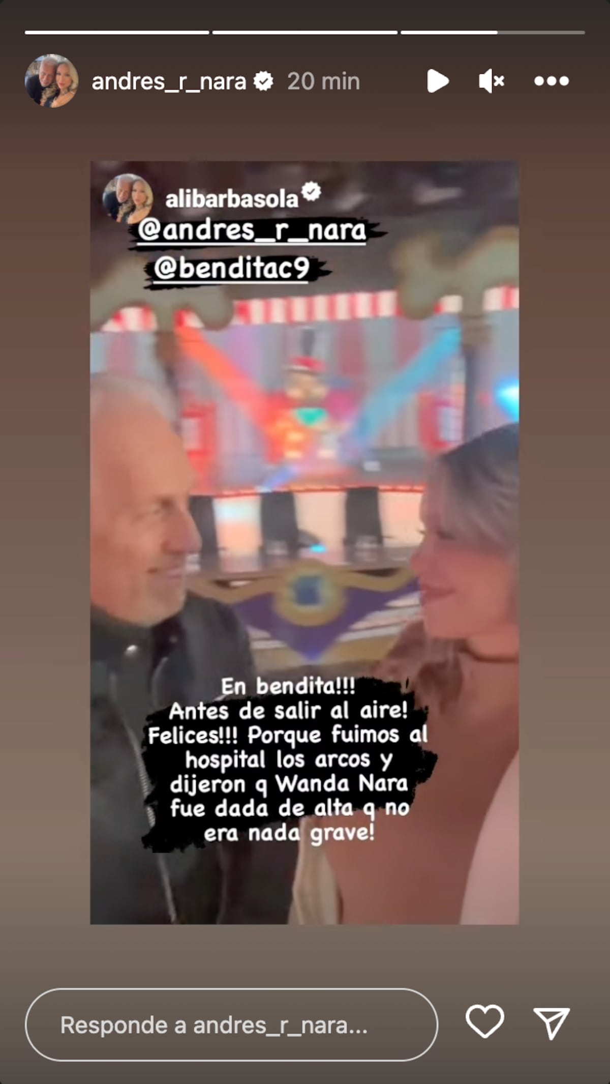 La esposa de Andrés Nara aseguró que Wanda fue dada de alta. (Foto: Captura de pantalla)