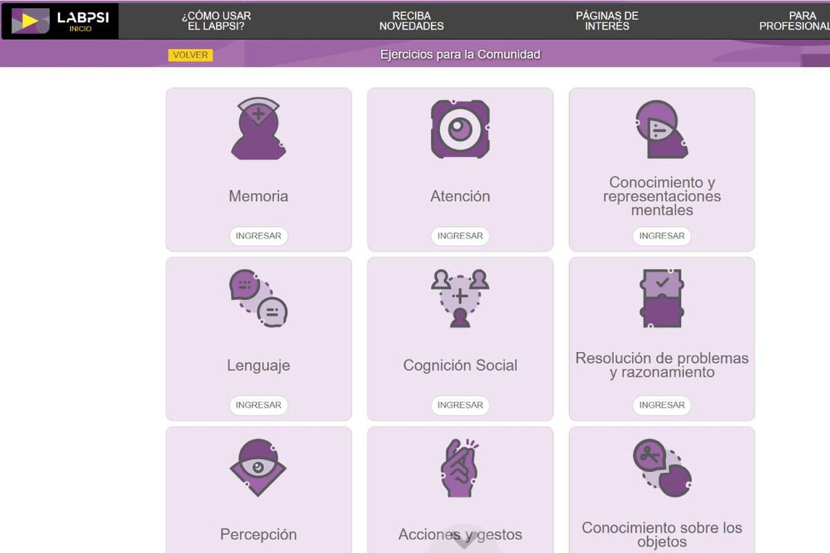 Labpsi. El laboratorio virtual gratuito con 117 desafíos para combatir el deterioro cognitivo. (Captura)