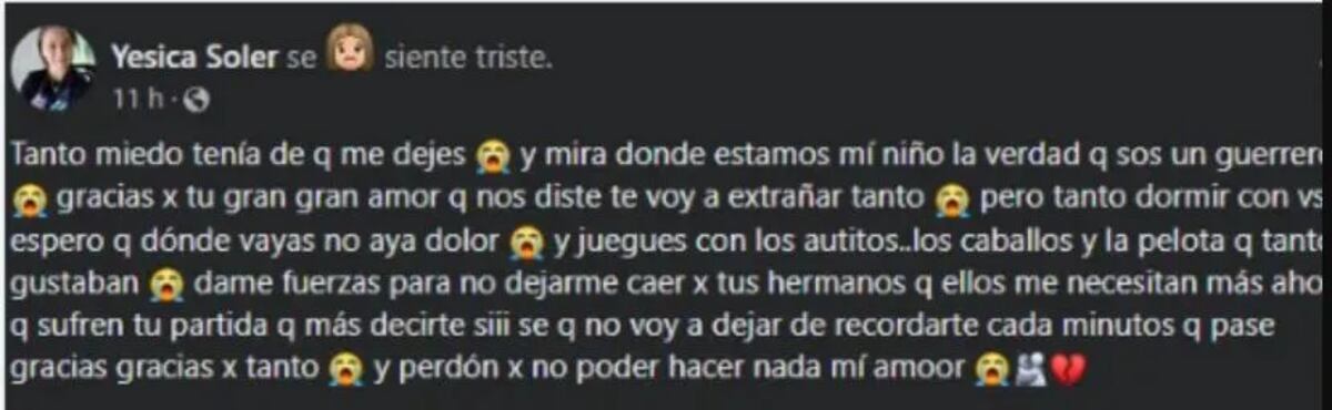 El posteo de Yesica Soler, la madre de Noha.