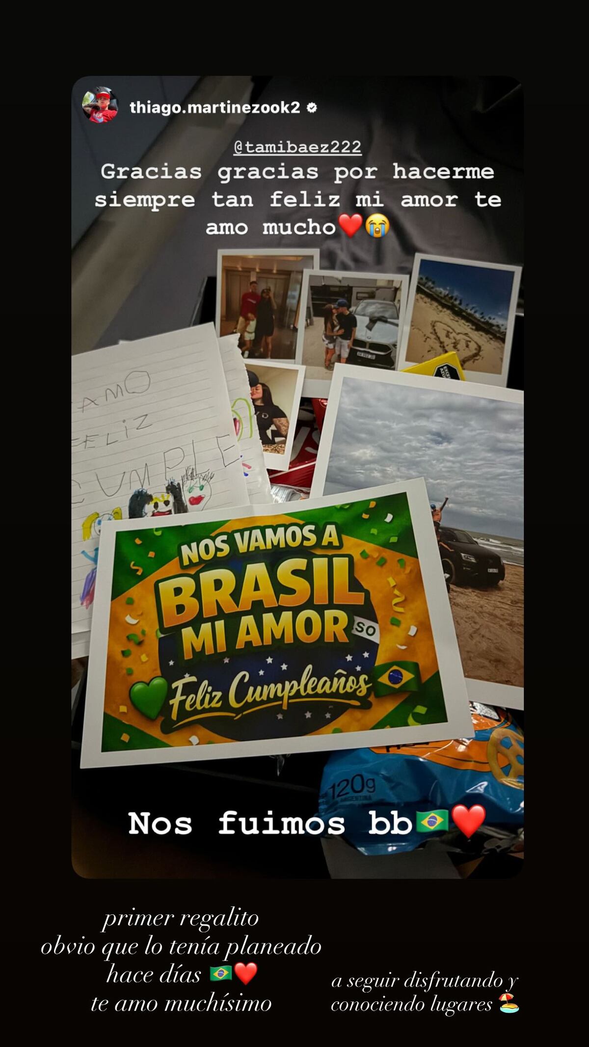 El regalo de Tamara Báez a Thiago Martínez por su cumpleaños.